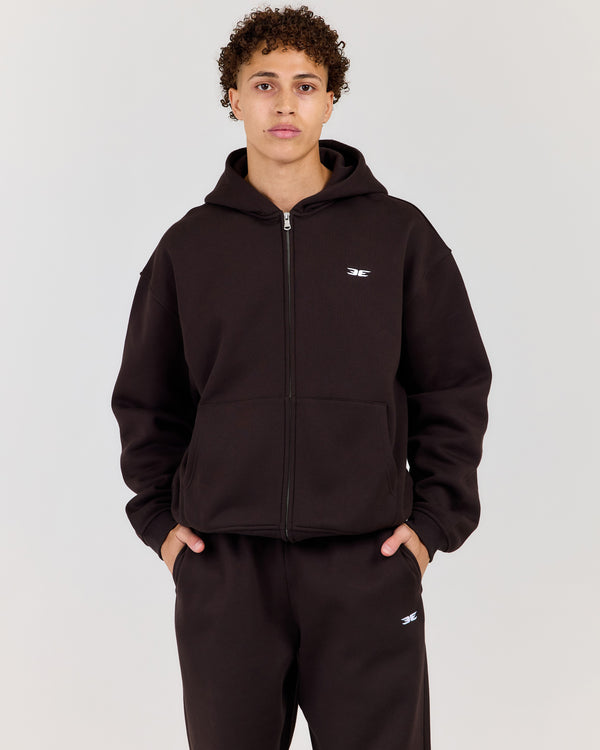 Classic Relaxed Hooded Zip Through - Coffee Bean