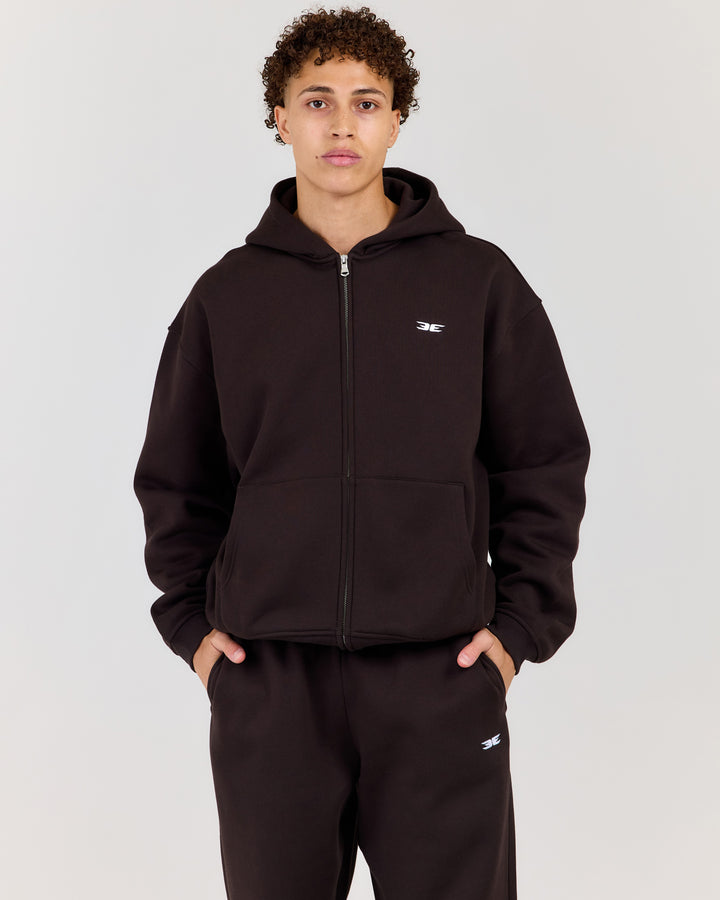 Classic Relaxed Hooded Zip Through - Coffee Bean