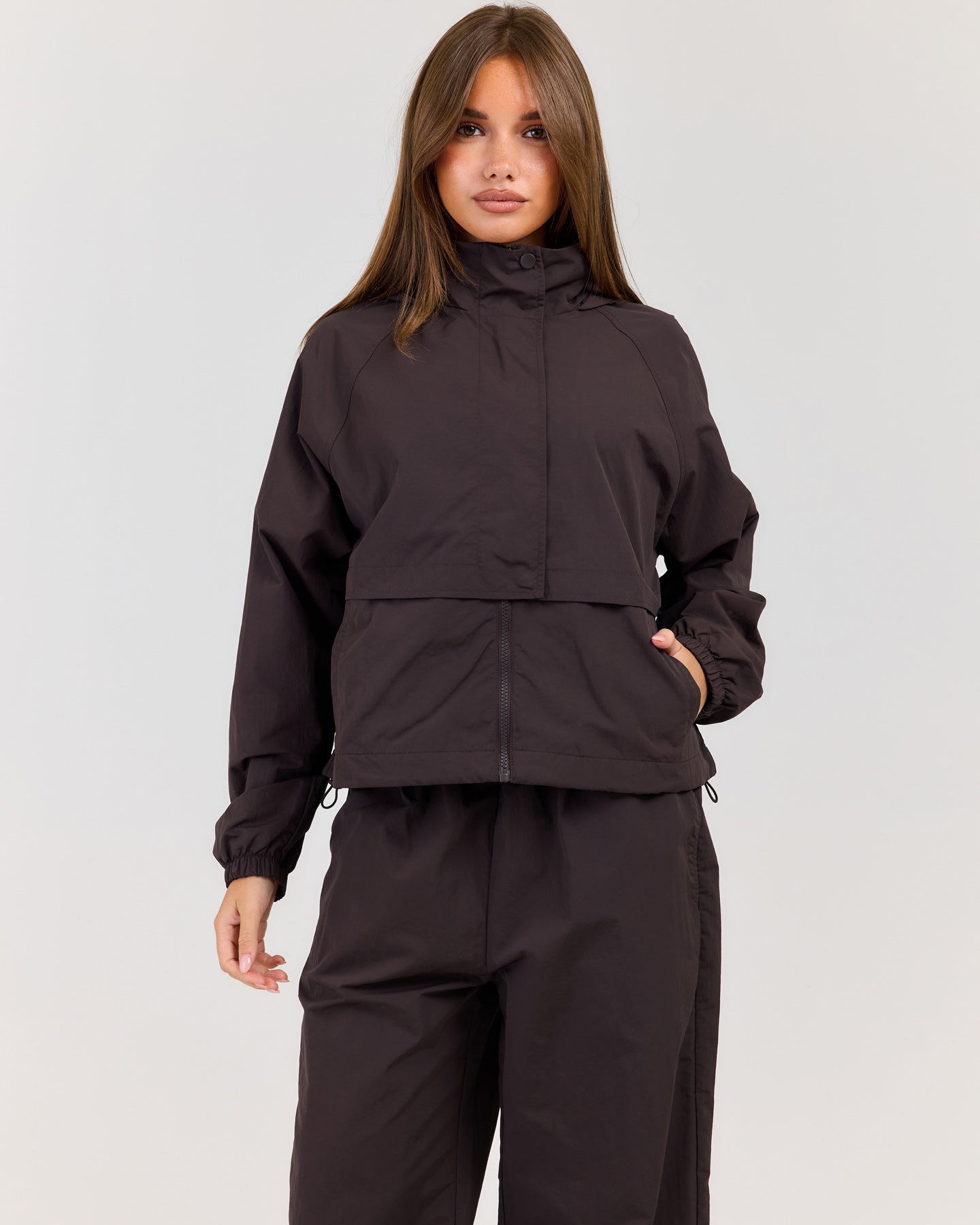 Lightweight Funnel Neck Jacket - Coffee Bean