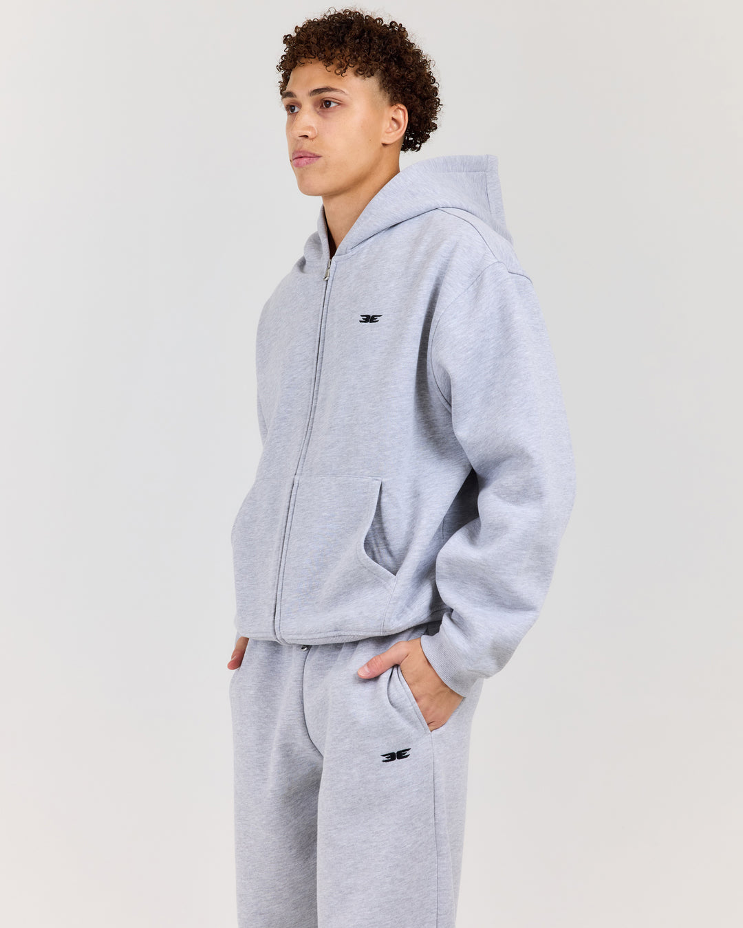 Classic Relaxed Hooded Zip Through - Grey Marle