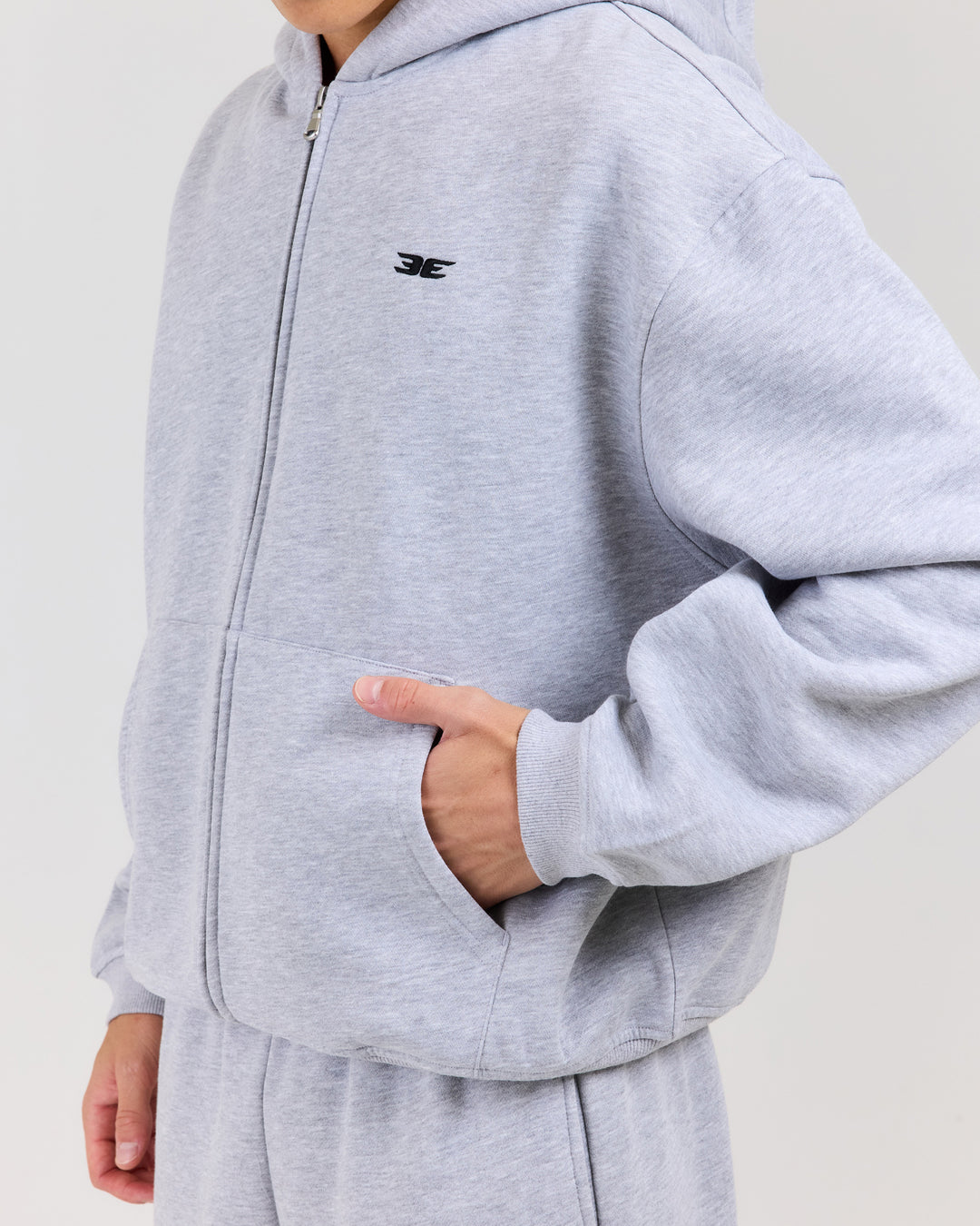 Classic Relaxed Hooded Zip Through - Grey Marle