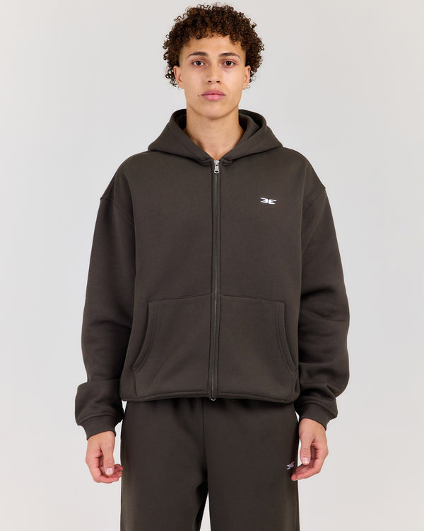 Classic Relaxed Hooded Zip Through - Dark Olive