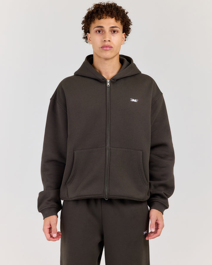 Classic Relaxed Hooded Zip Through - Dark Olive
