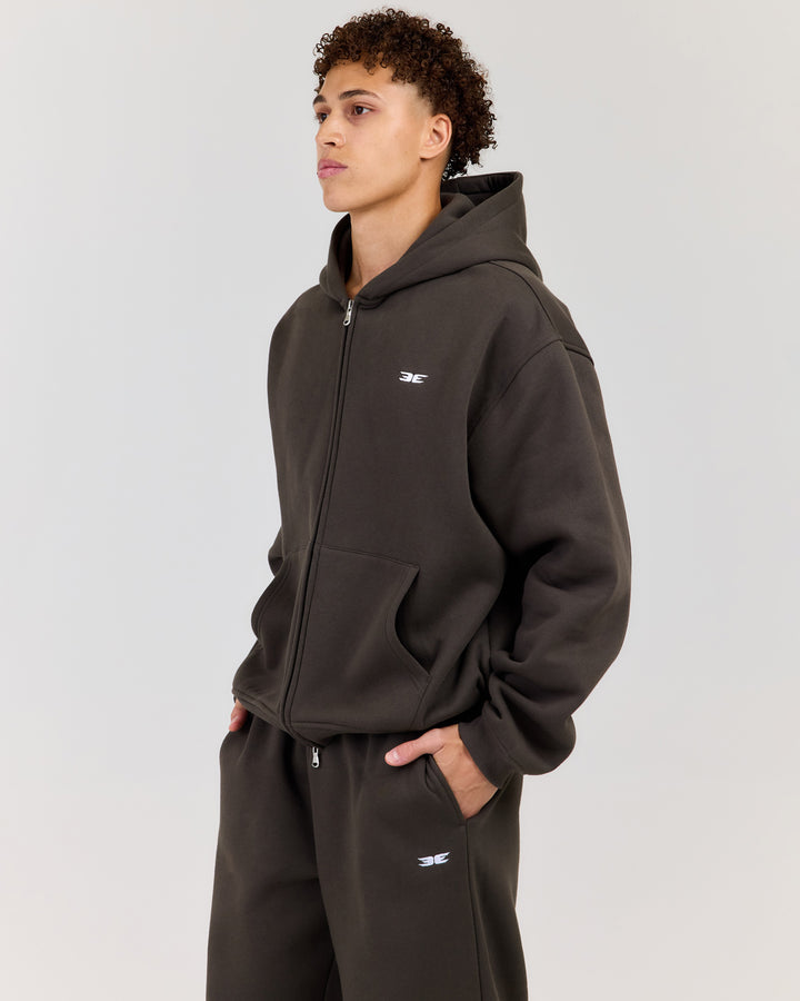 Classic Relaxed Hooded Zip Through - Dark Olive
