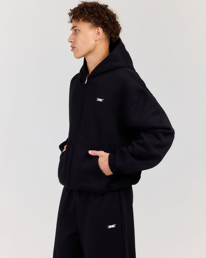 Classic Relaxed Hooded Zip Through - Black