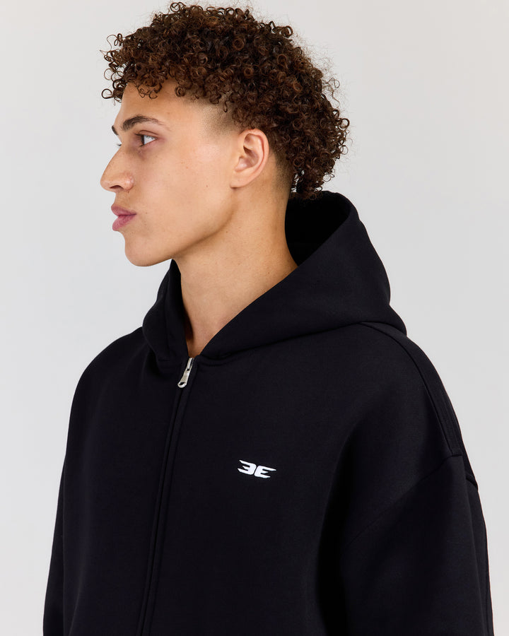 Classic Relaxed Hooded Zip Through - Black