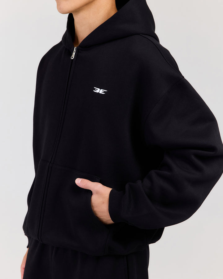 Classic Relaxed Hooded Zip Through - Black