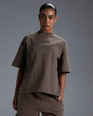 Women's Premium Oversized Cotton Boxy Tee - Dark Taupe