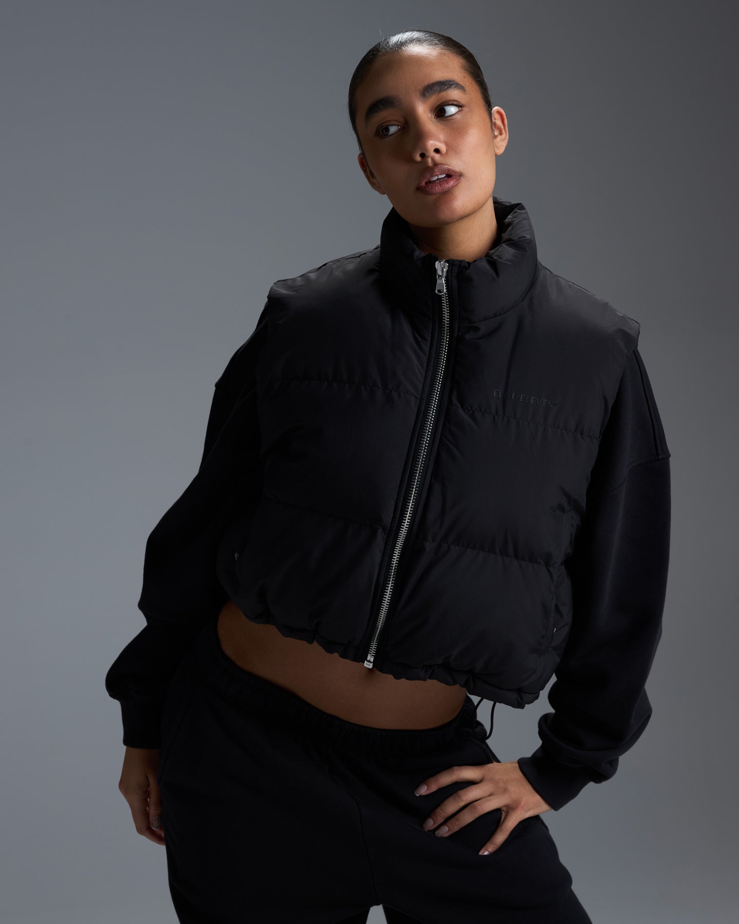 Premium Cropped Puffer Vest - Black – Elite Eleven
