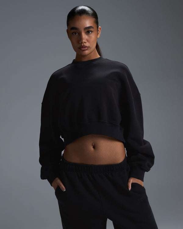 Premium Heavyweight Cropped Crewneck - Black