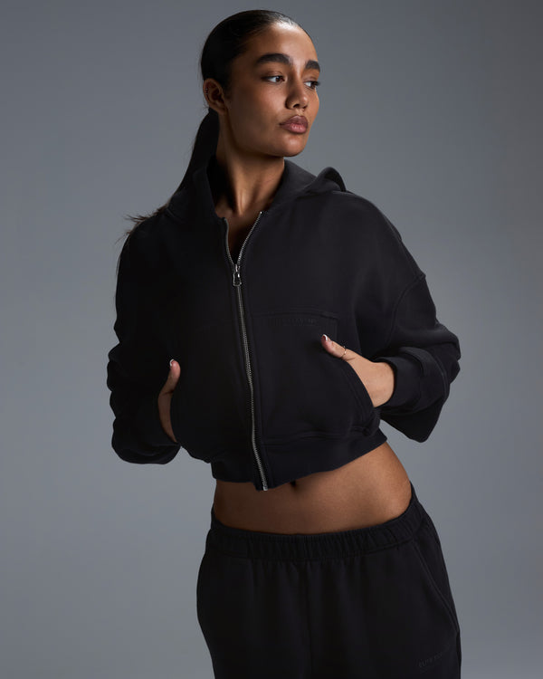 Premium Heavyweight Cropped Zip Through - Black
