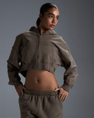 Premium Heavyweight Cropped Zip Through - Dark Taupe