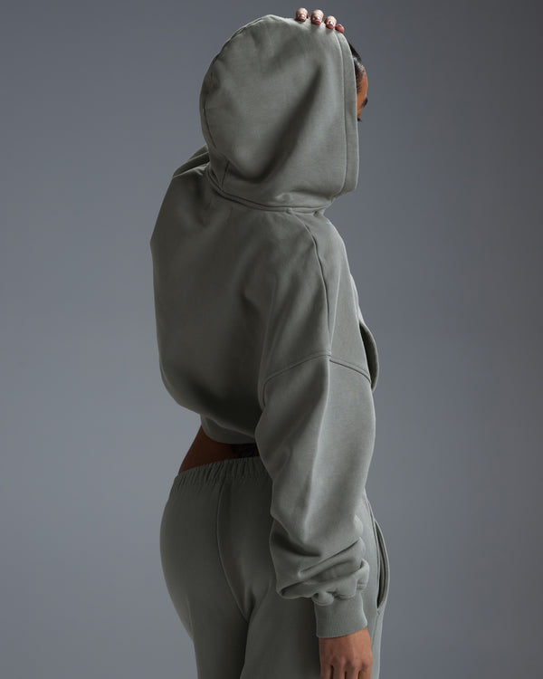 Premium Heavyweight Cropped Zip Through - Fog Green