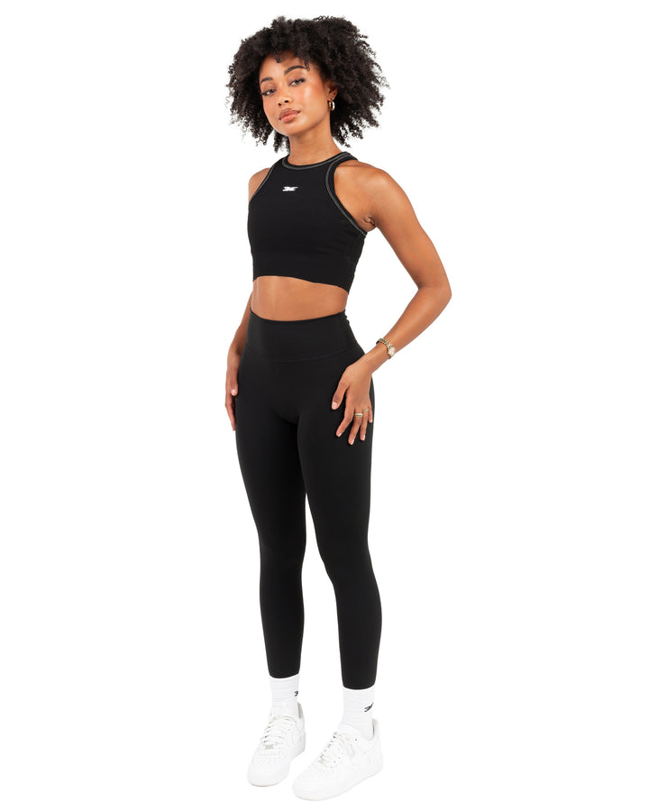 Cropped Ribbed Singlet - Black