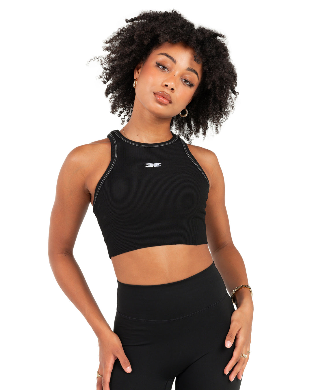 Cropped Ribbed Singlet - Black