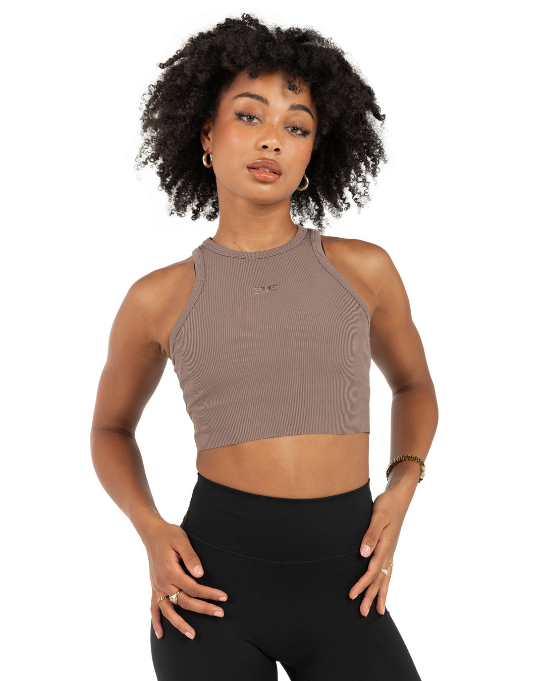 Cropped Ribbed Singlet - Brown