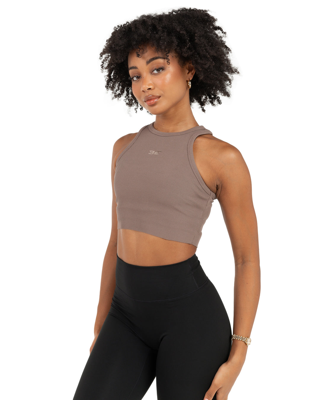 Cropped Ribbed Singlet - Brown