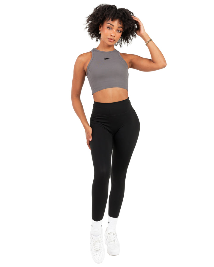 Cropped Ribbed Singlet - Charcoal