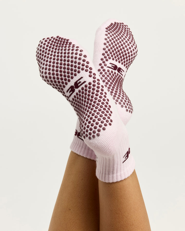 EE Mid Crew Grip Socks - Candy Pink/Cherry Cola