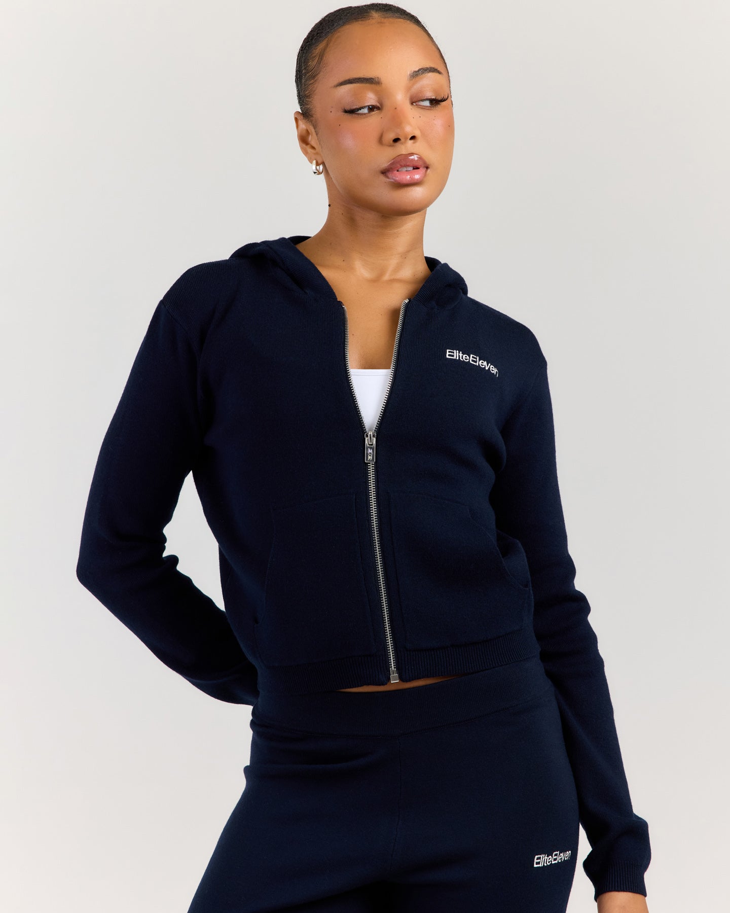 Lite Knit Zip Through Hoodie - Navy