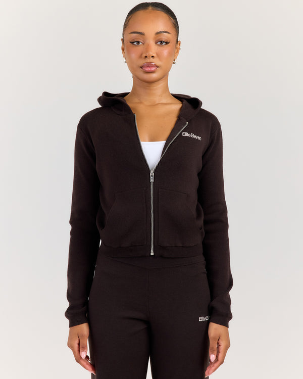 Lite Knit Zip Through Hoodie - Coffee Bean