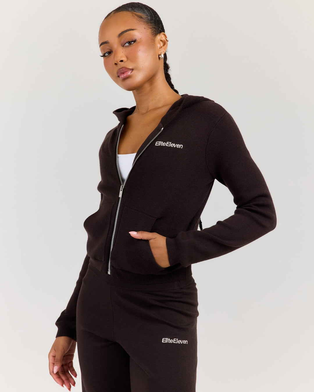 Lite Knit Zip Through Hoodie - Coffee Bean