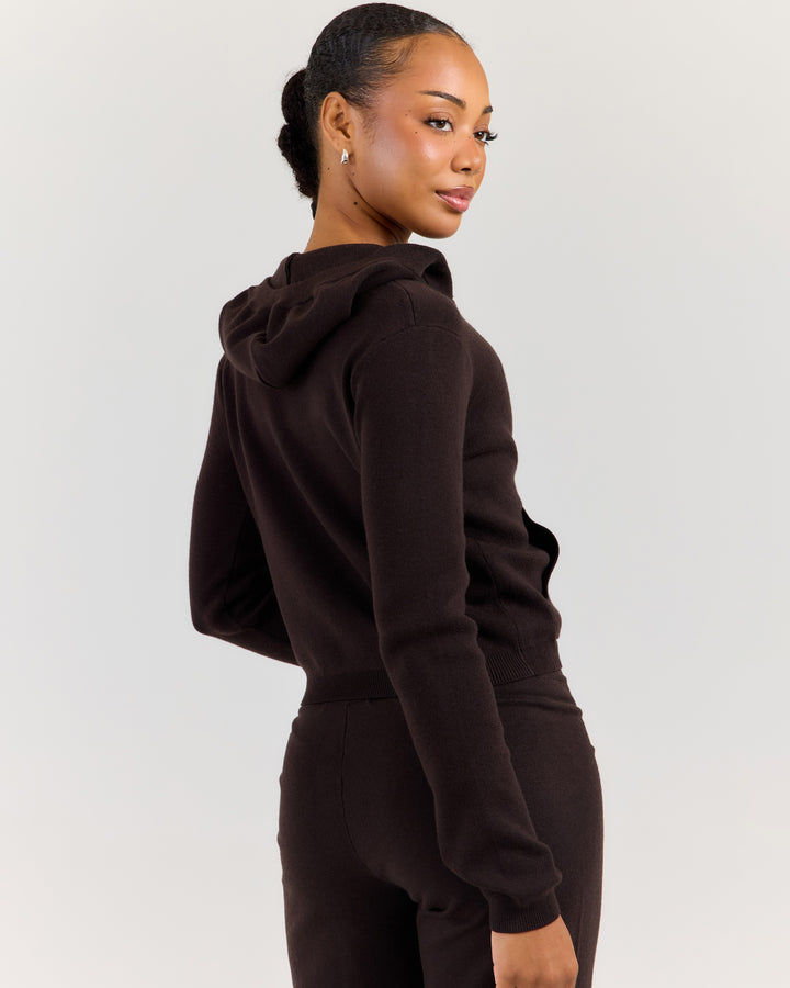 Lite Knit Zip Through Hoodie - Coffee Bean