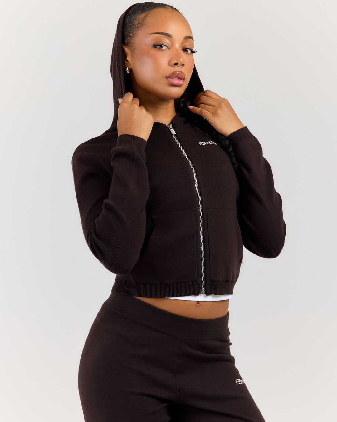 Lite Knit Zip Through Hoodie - Coffee Bean