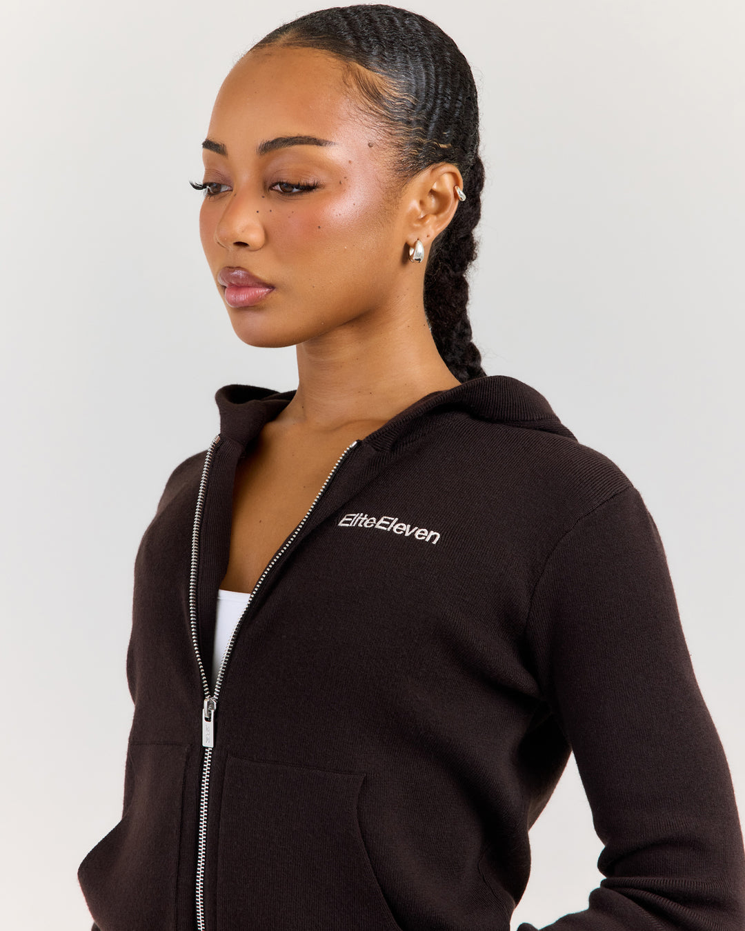 Lite Knit Zip Through Hoodie - Coffee Bean