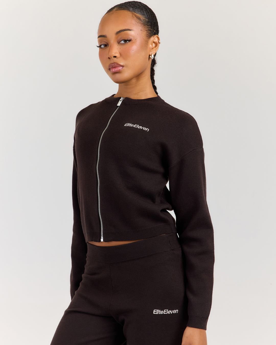 Lite Knit Zip Through - Coffee Bean