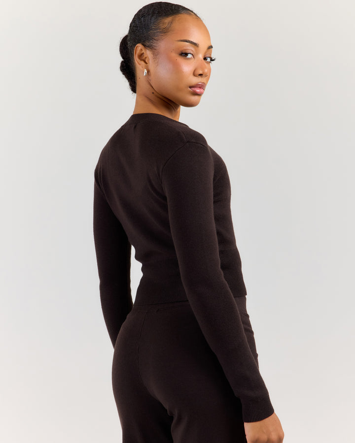 Lite Knit Button Up - Coffee Bean