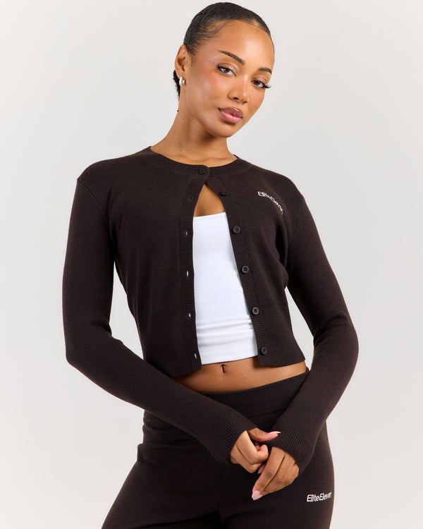 Lite Knit Button Up - Coffee Bean