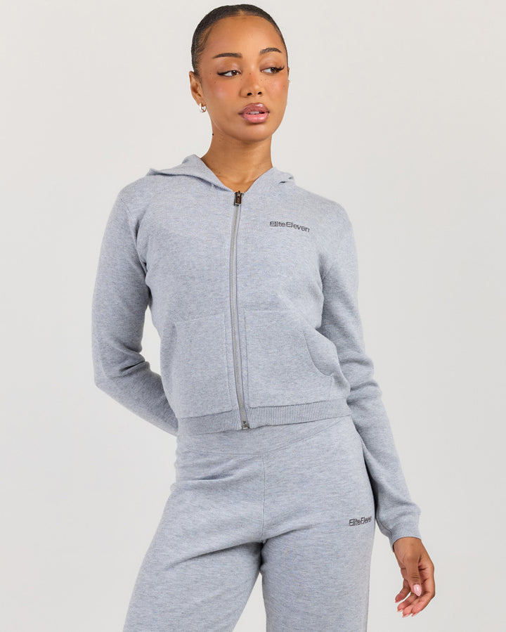 Lite Knit Zip Through Hoodie - Grey Marle