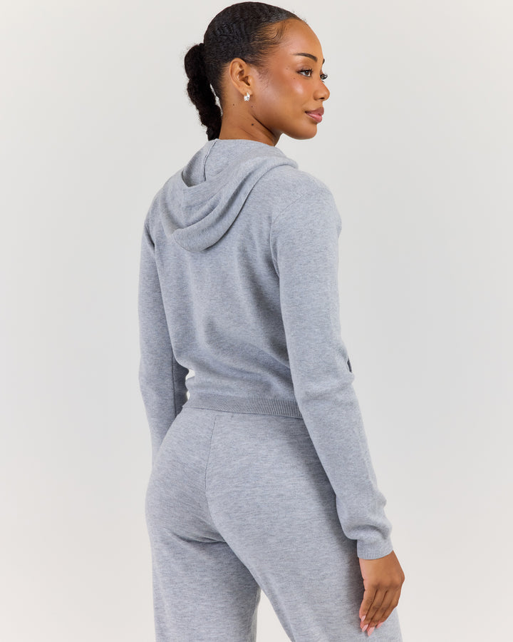 Lite Knit Zip Through Hoodie - Grey Marle