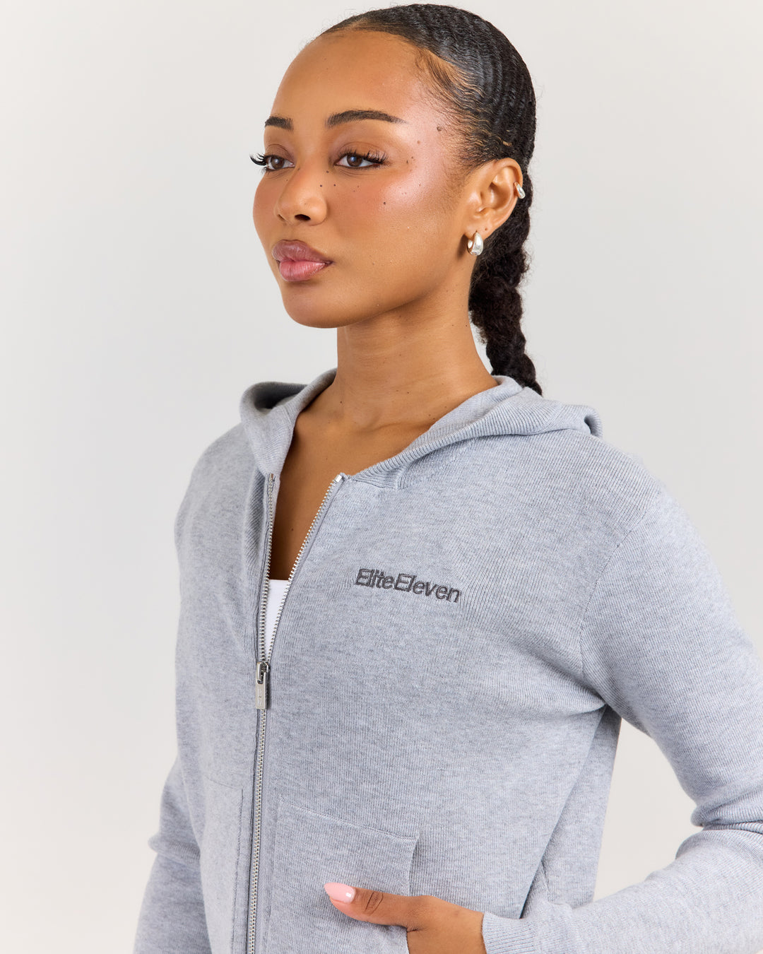 Lite Knit Zip Through Hoodie - Grey Marle