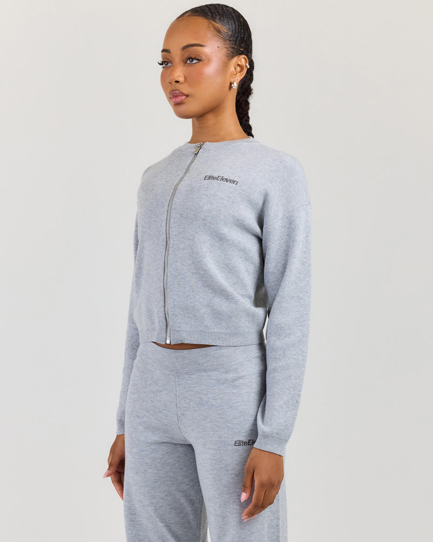 Lite Knit Zip Through - Grey Marle