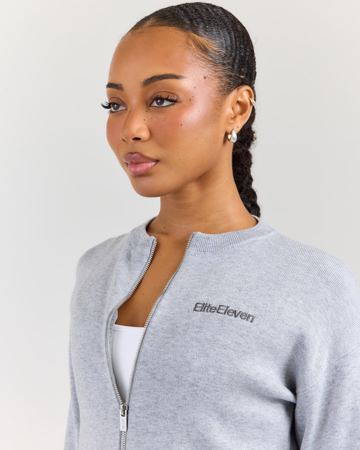 Lite Knit Zip Through - Grey Marle
