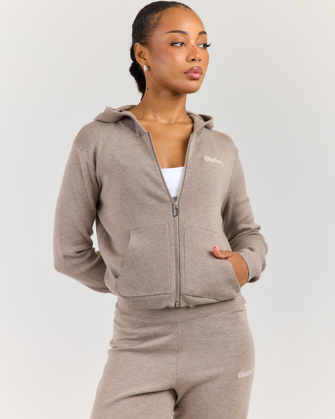 Lite Knit Zip Through Hoodie - Toasted Cashew