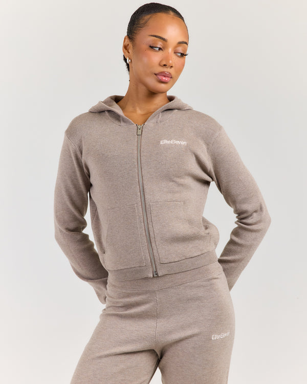 Lite Knit Zip Through Hoodie - Toasted Cashew
