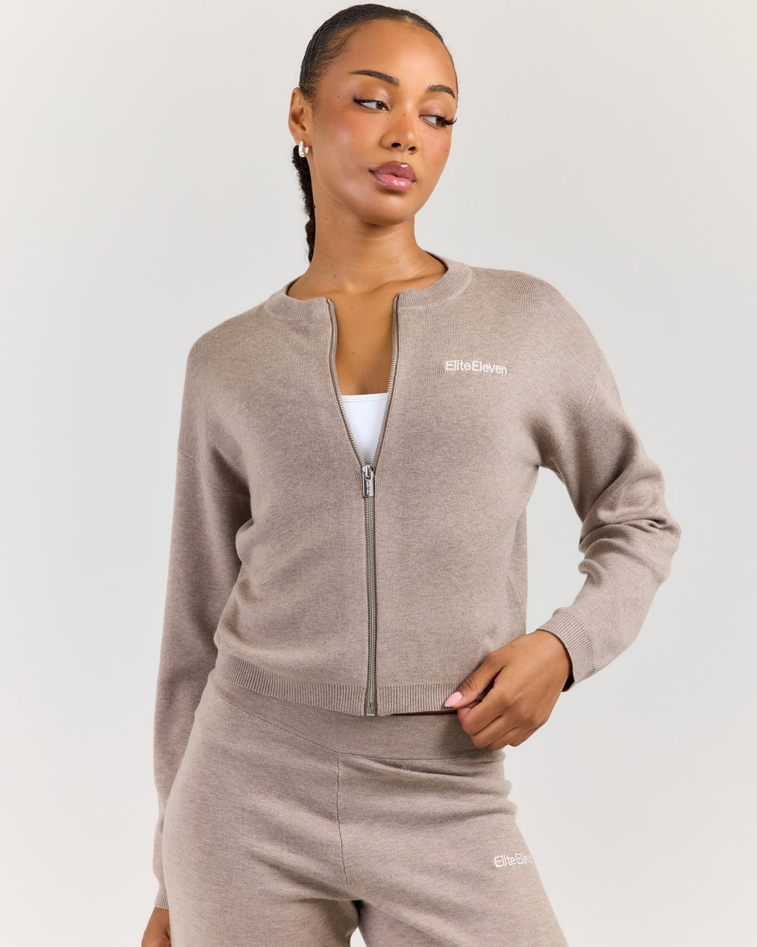 Lite Knit Zip Through - Toasted Cashew
