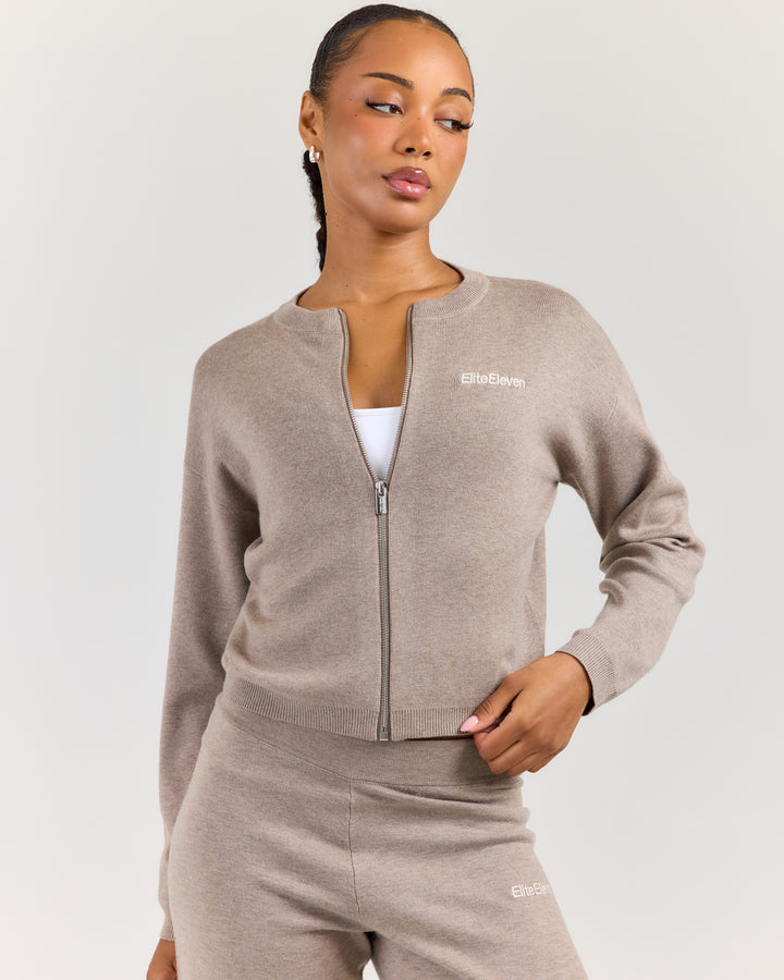 Lite Knit Zip Through - Toasted Cashew