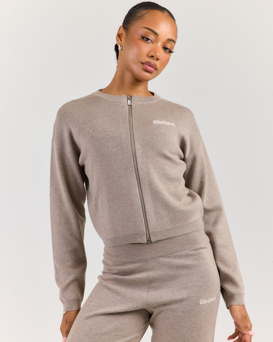 Lite Knit Zip Through - Toasted Cashew