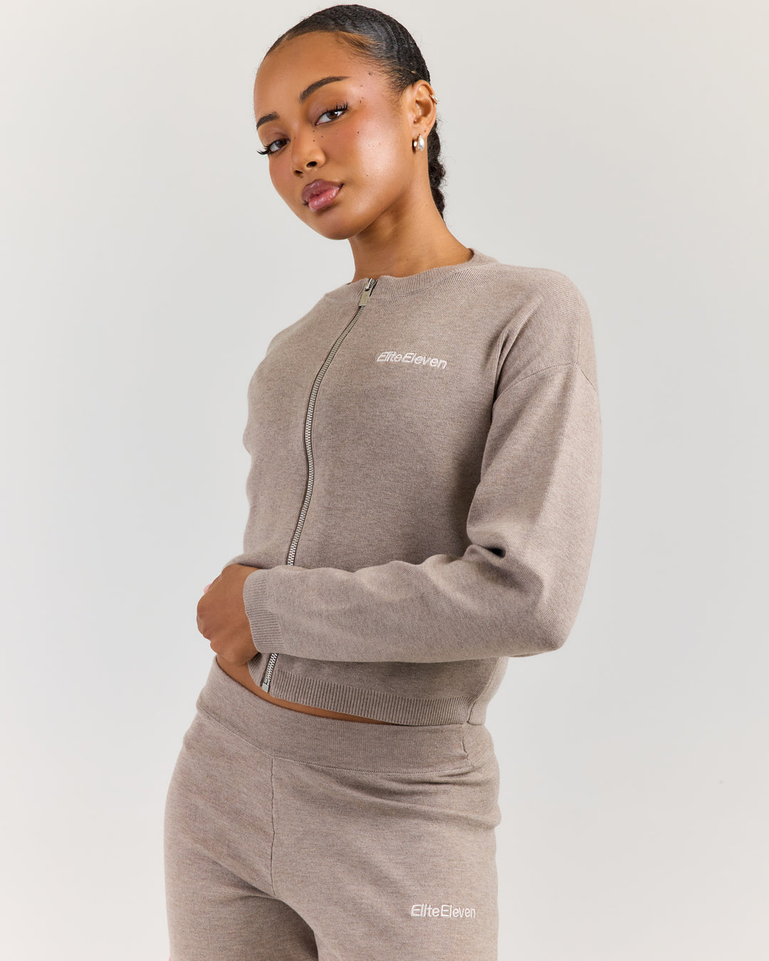 Lite Knit Zip Through - Toasted Cashew