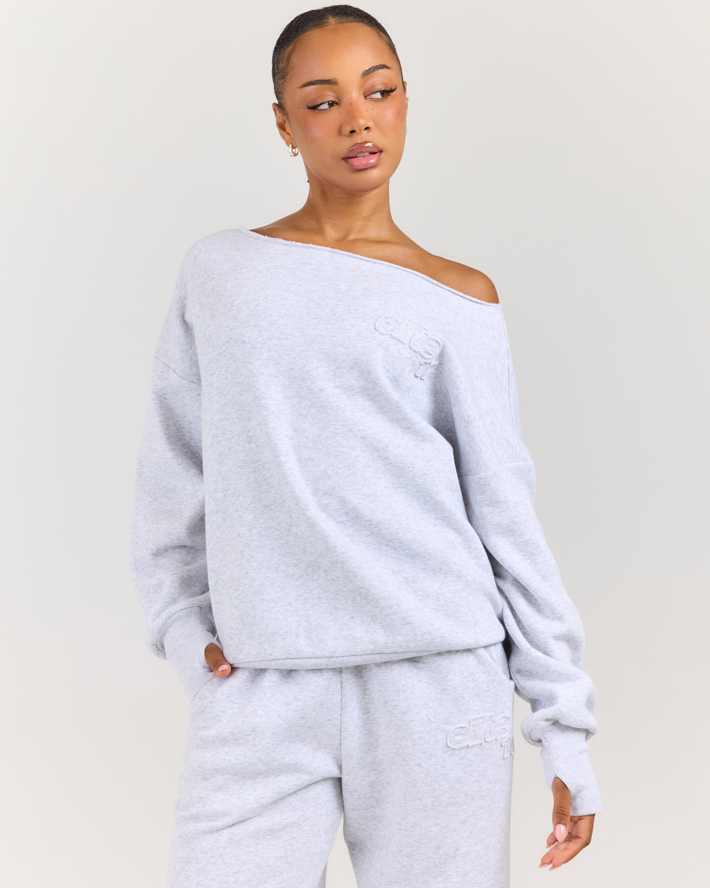 Omni Studio Off Shoulder Crewneck - Grey Marle