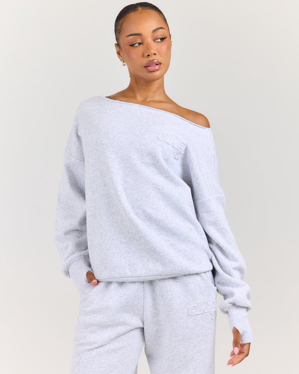 Omni Studio Off Shoulder Crewneck - Grey Marle