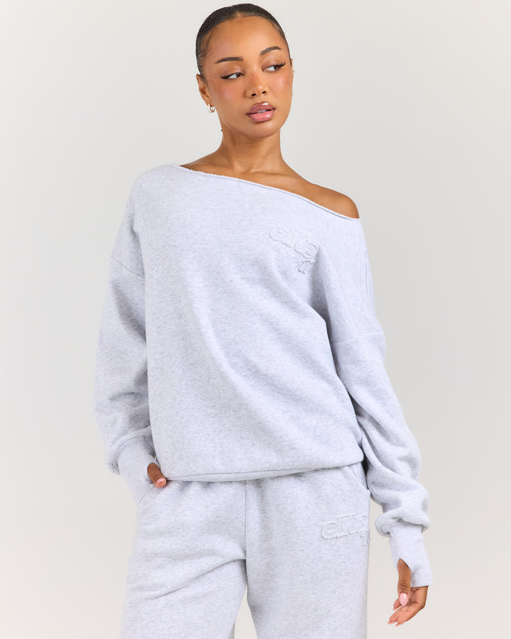 Omni Studio Off Shoulder Crewneck - Grey Marle