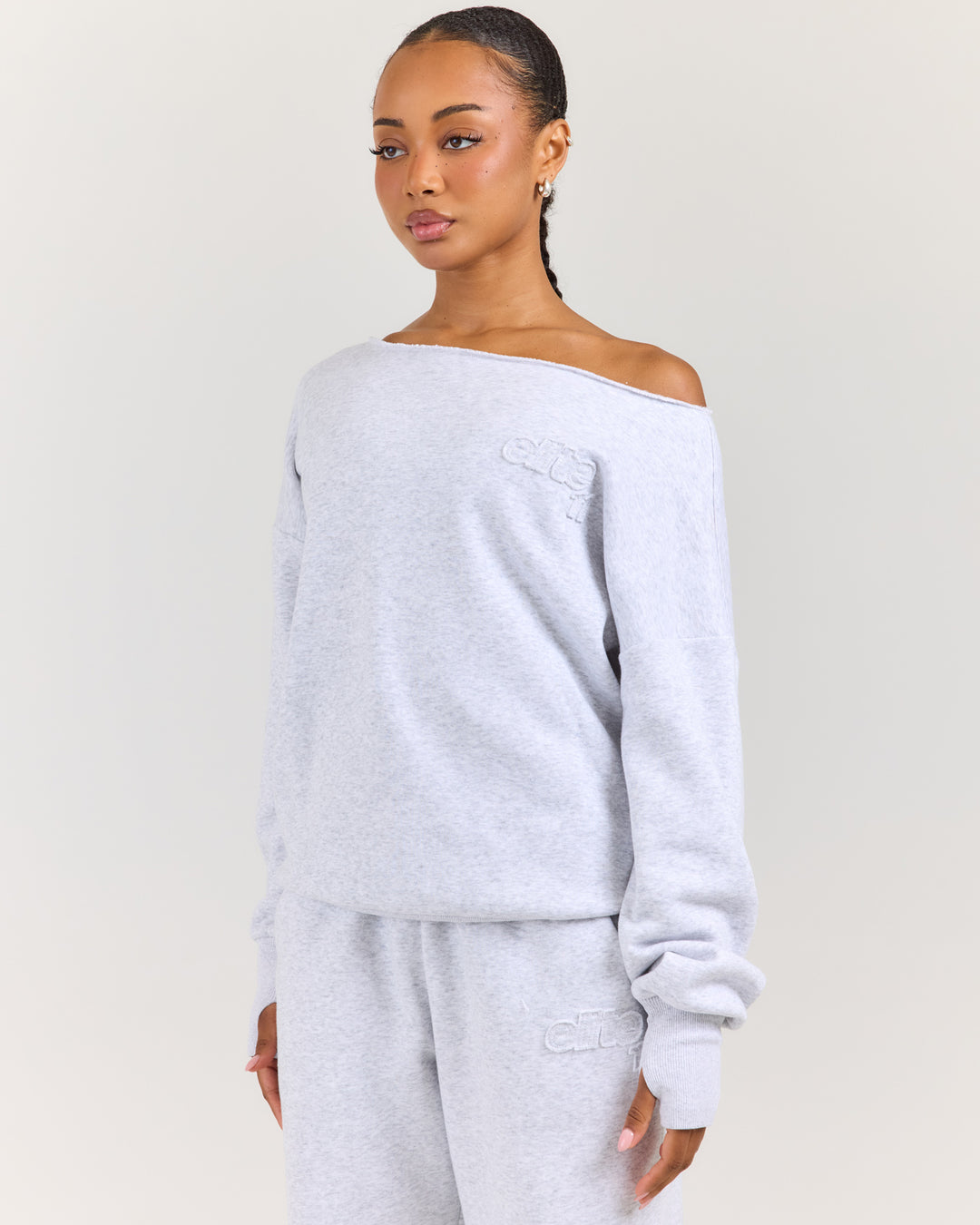 Omni Studio Off Shoulder Crewneck - Grey Marle