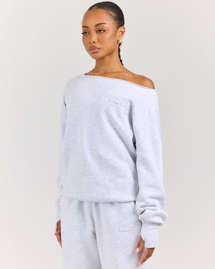 Omni Studio Off Shoulder Crewneck - Grey Marle