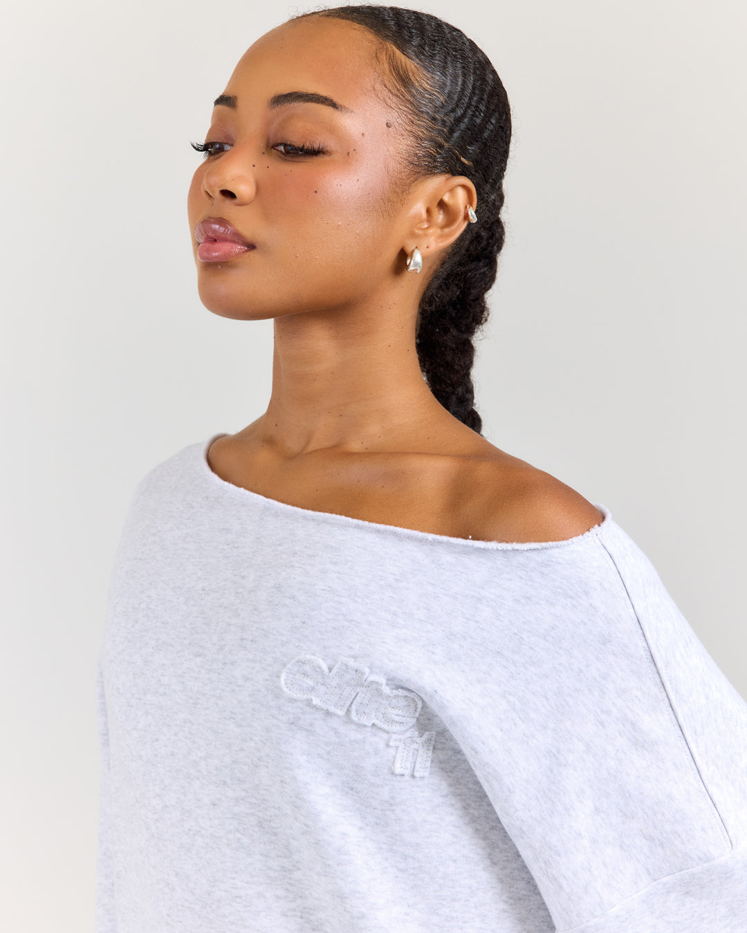 Omni Studio Off Shoulder Crewneck - Grey Marle
