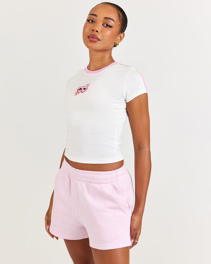 Double Heart Panel Mini Tee - White / Pink